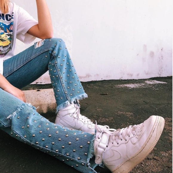 Carmar Emelia Sydney Distressed Knee Studded Raw Hem Button Fly HiRise Jeans 29 - Picture 2 of 16